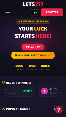 Lets777 Casino Mobile Homepage