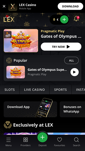 Lex Casino Mobile Homepage