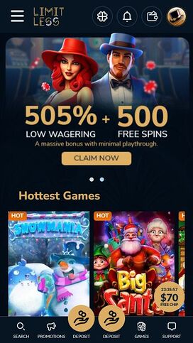Limitless Casino Mobile Homepage