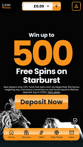 Lion Wins Casino Mobile Homepage