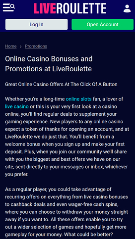 Live Roulette Casino Mobile Promotions