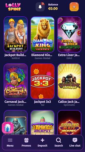 Jackpot móvil del casino Lolly Spins