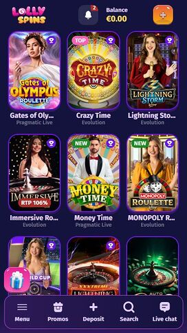 Casino móvil con crupier en vivo de Lolly Spins
