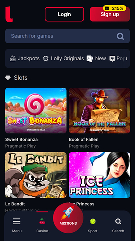 Juegos móviles del casino Lollybet