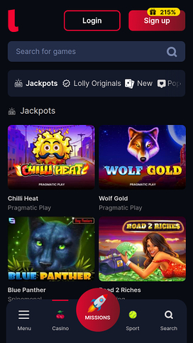 Jackpot móvil del casino Lollybet