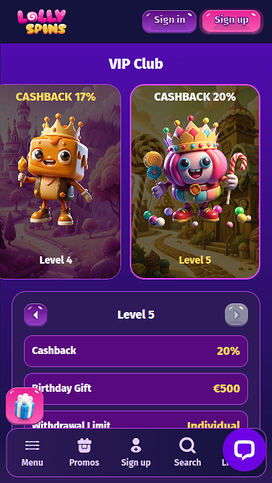 VIP screenshot of Lolly Spins Casino for Mobile