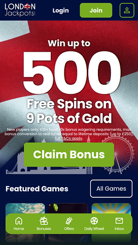 London Jackpots Casino Mobile Homepage