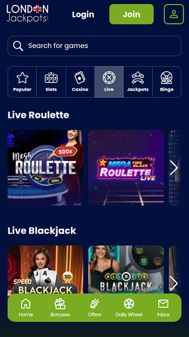 London Jackpots Casino Mobile Live Dealer