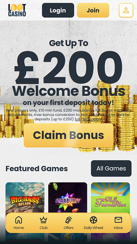 Loot Casino Mobile Homepage