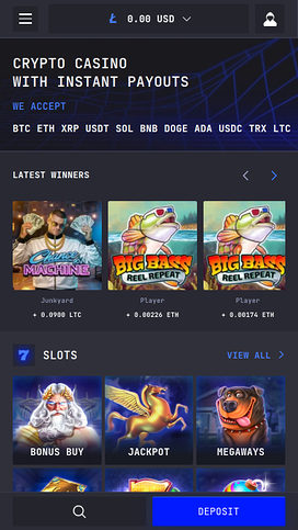 Página de inicio móvil de LTC Casino