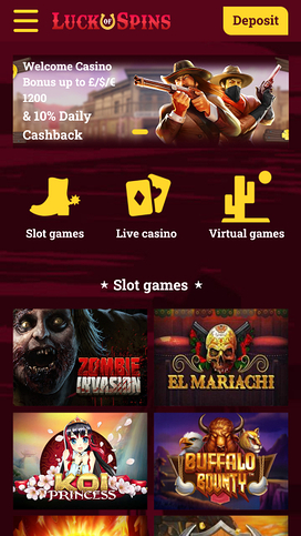 Luck Of Spins Casino Mobile Homepage