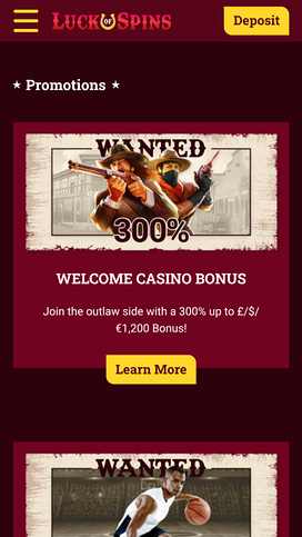 Luck Of Spins Casino Mobile Promotions