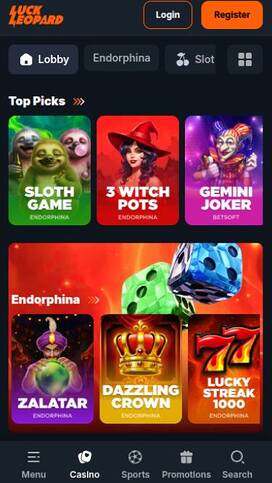 Games mobile page screenshot of Luck Leopard Casino