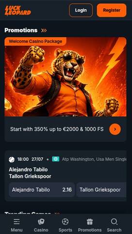 Homepage mobile screenshot of Luck Leopard Casino