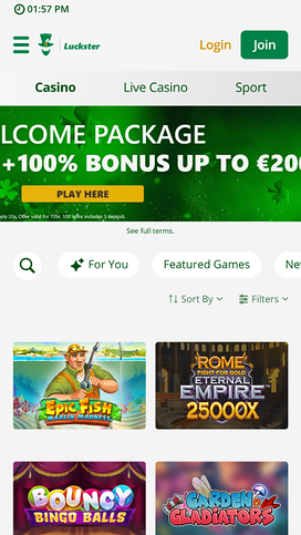 Luckster Casino Mobile Homepage