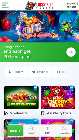 Lucky Bird Casino Mobile Homepage