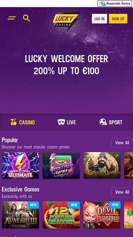 Lucky Casino Mobile Homepage