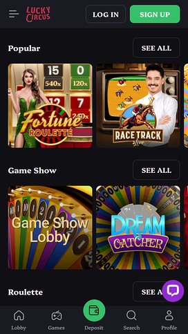 Lucky Circus Casino Mobile Live Dealer