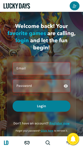 Lucky Days Casino Mobile Homepage