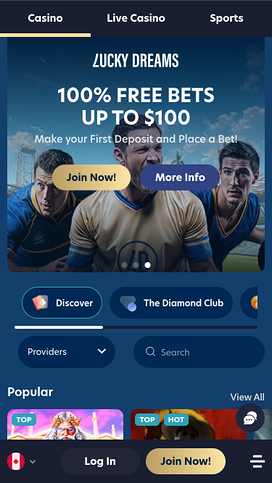 Lucky Dreams Casino Mobile Homepage