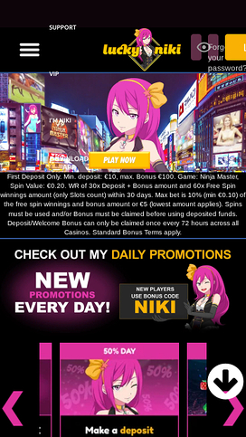 Lucky Niki Casino Mobile Homepage