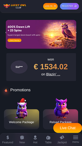 Lucky Owl Club Mobile Homepage