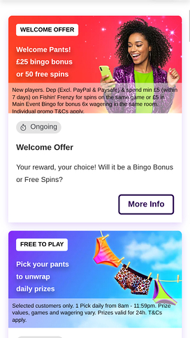 Lucky Pants Bingo Mobile Promotions