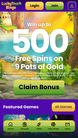 Lucky Touch Bingo Mobile Homepage