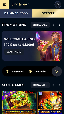 Lucky Wands Casino Mobile Homepage