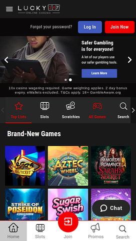 Lucky247 Casino Mobile Homepage