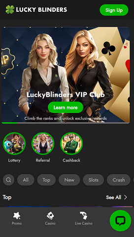 Lucky Blinders Casino Homepage