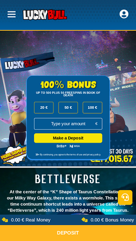 Luckybull Casino Mobile Homepage