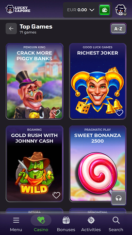 Juegos móviles del casino Lucky Capone