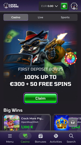 Página de inicio móvil del casino Lucky Capone