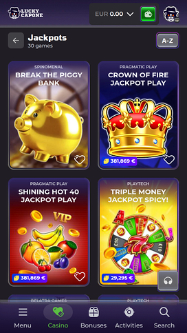 Jackpot móvil del casino Lucky Capone
