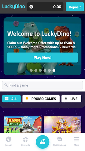 Luckydino Casino Mobile Homepage
