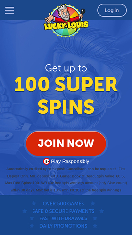 LuckyLouis Casino Mobile Homepage