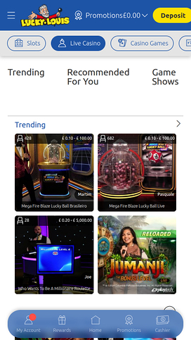 LuckyLouis Casino Mobile Live Dealer