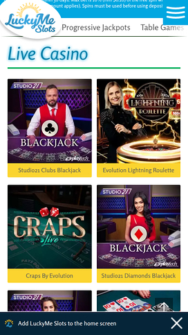 LuckyMe Slots Casino Mobil Live Dealer