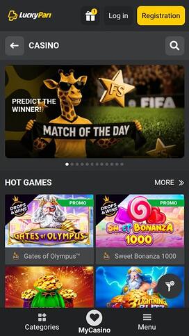 Página móvil de los juegos de LuckyPari Casino