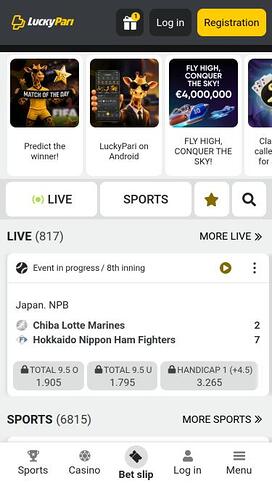 Página de inicio móvil del casino LuckyPari