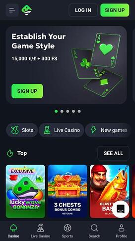 Página de inicio móvil de LuckyWave Casino