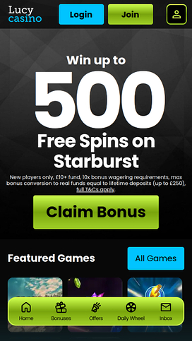 Lucy Casino Mobile Homepage