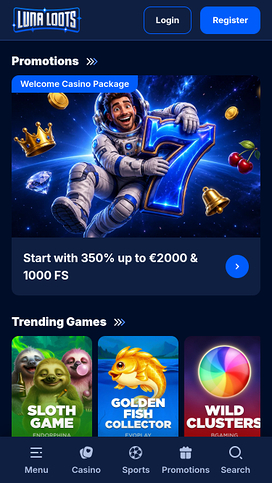 LunaLoots Casino Mobile Homepage