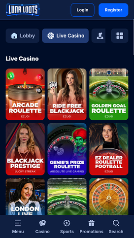 LunaLoots Casino Mobile Live Dealer