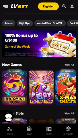 Página de inicio móvil del casino LV Bet