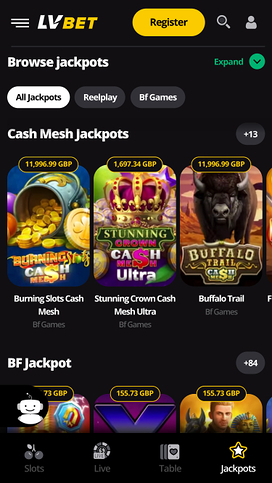 Jackpot móvil del casino LV Bet