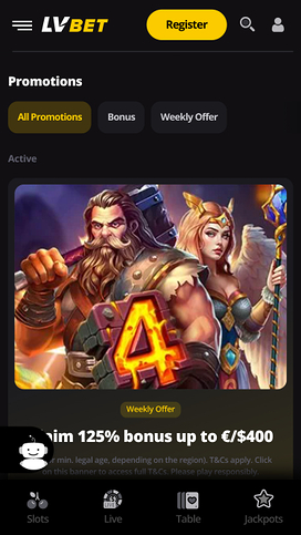 Promociones móviles del casino LV Bet