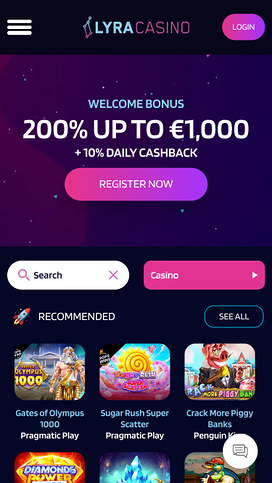 Lyra Casino Mobile Homepage