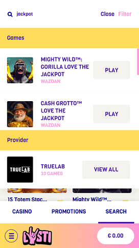 Lysti Casino Mobile Jackpot